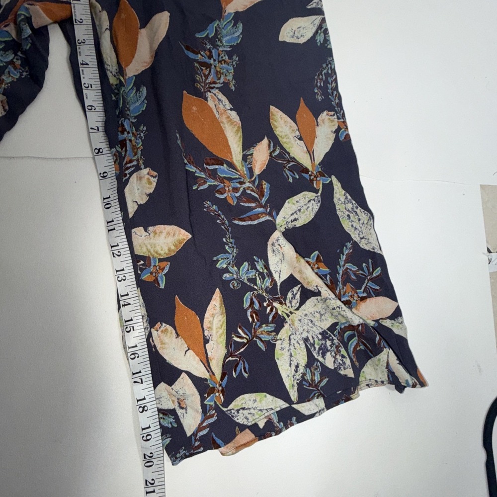 FREE PEOPLE Island Time One Shoulder Cropped Jumpsuit Sz S Blue Floral Wide Leg - Picture 10 of 10